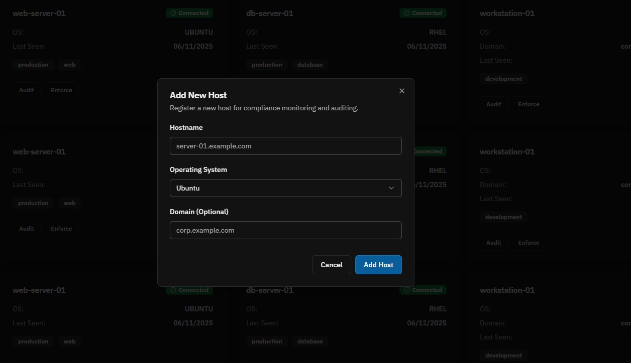 Add new host dialogue