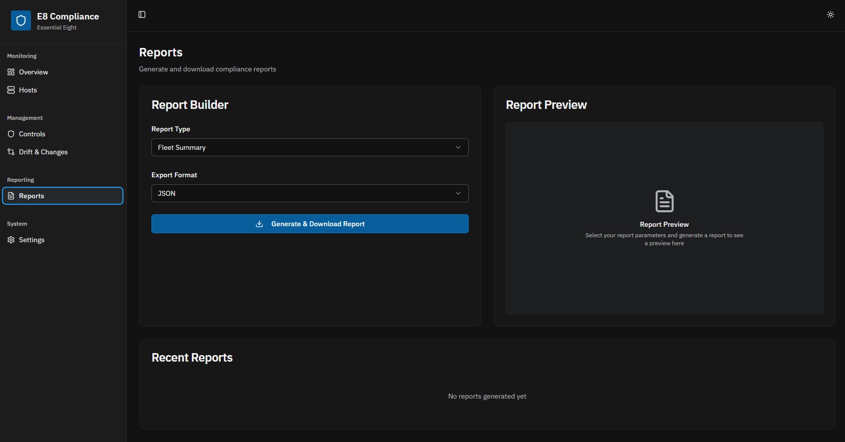 Reporting view for compliance reports